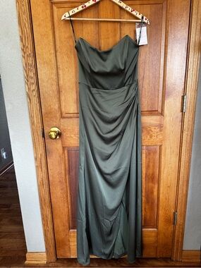 Strapless Olive Green Evening Gown